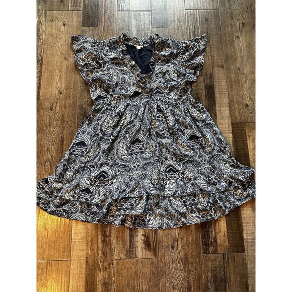 Sundance Skye Mini Dress in Indigo Ruffle Sleeve V Neck Large Petite - Picture 2 of 8